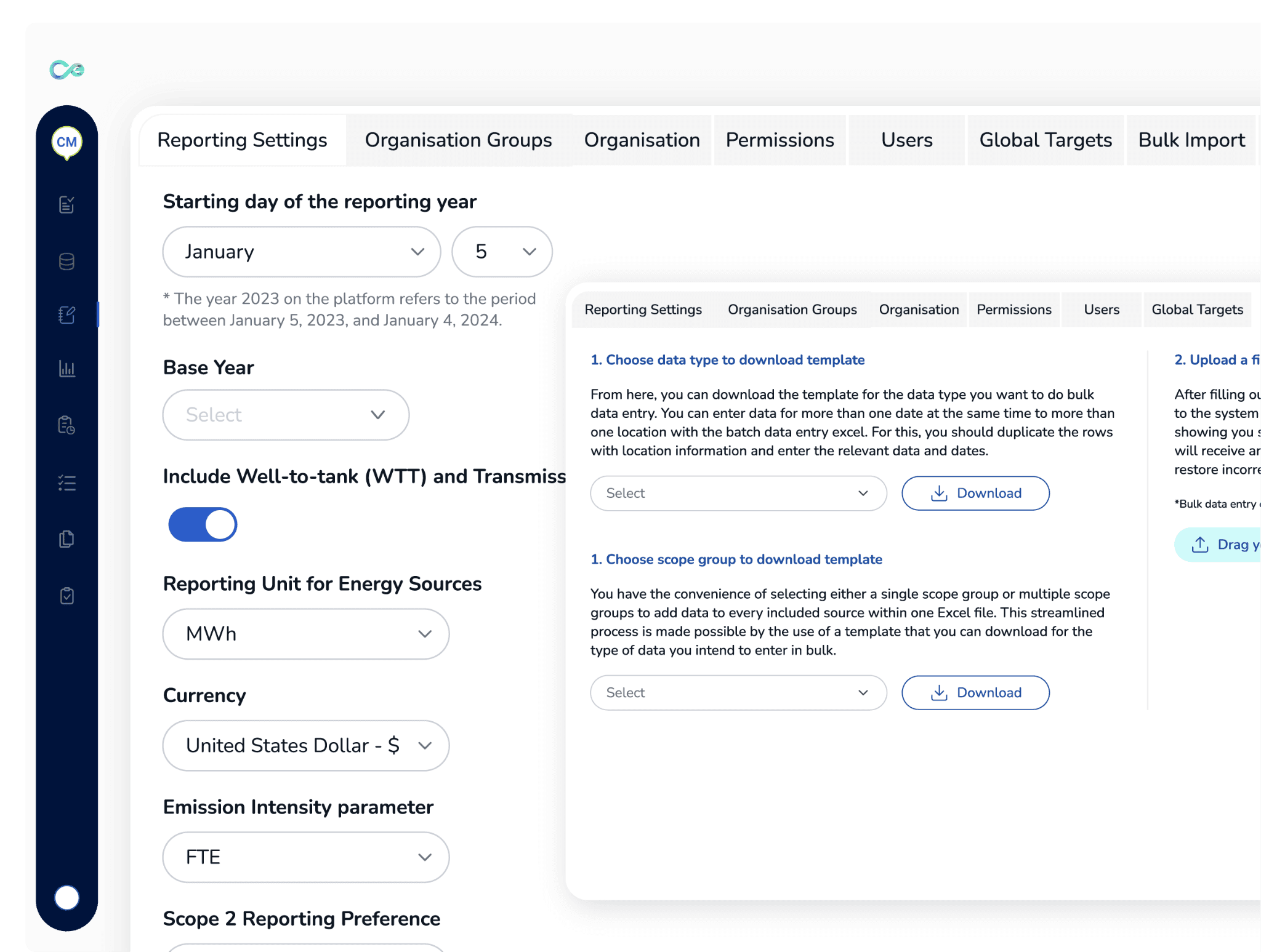 Reporting configuration interface