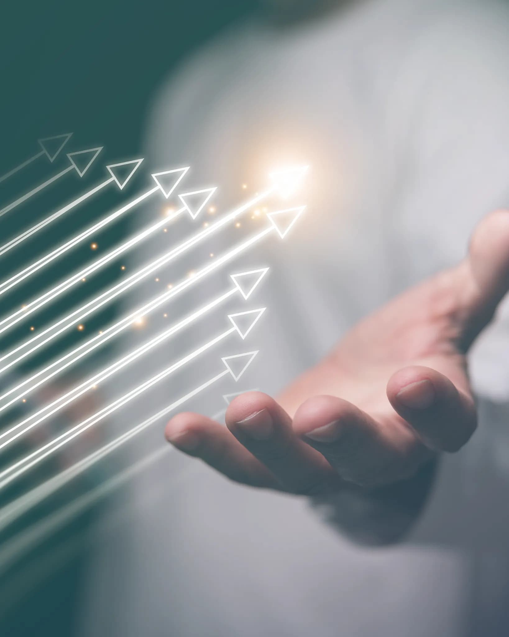 Growth arrows rising from an open hand