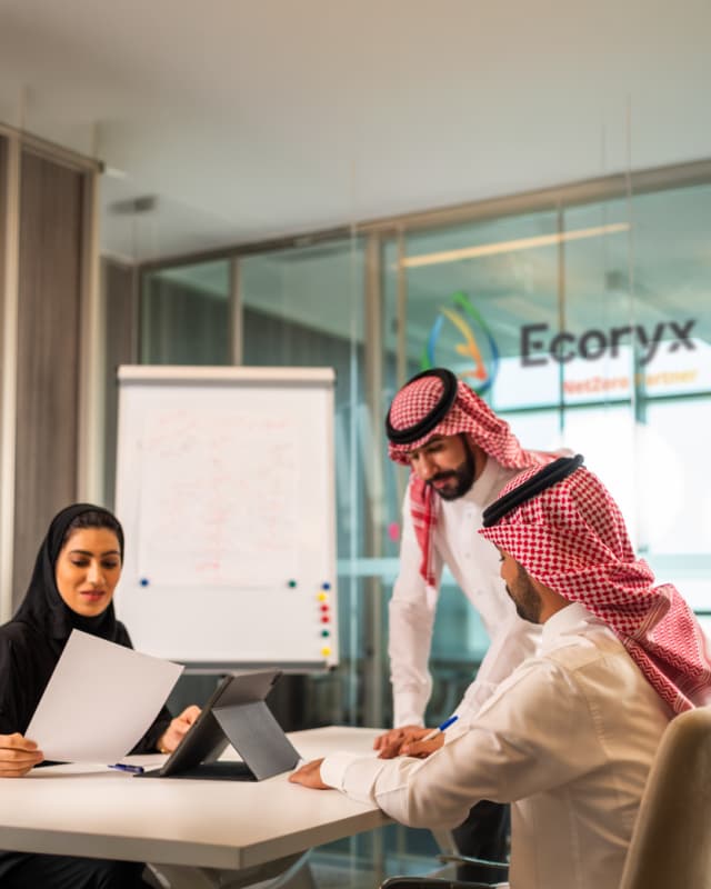 Professionals in a sustainability meeting